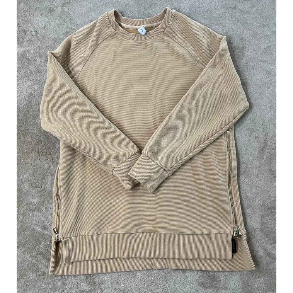 Varley Manning Sweatshirt Women's Small Tan Side-Zipper Long Sleeve GOOD